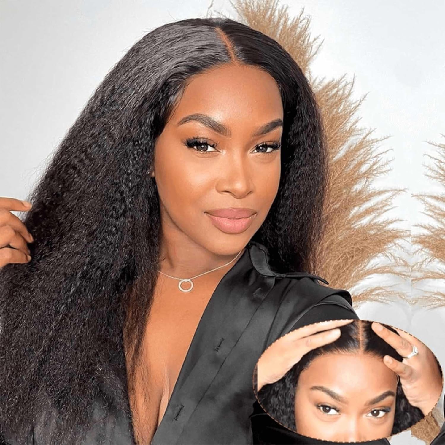 Peluca de cabello humano sin pegamento para mujeres negras, cabello humano liso y rizado, prearrancado, precortado, 4x4, sin pegamento, con encaje frontal
