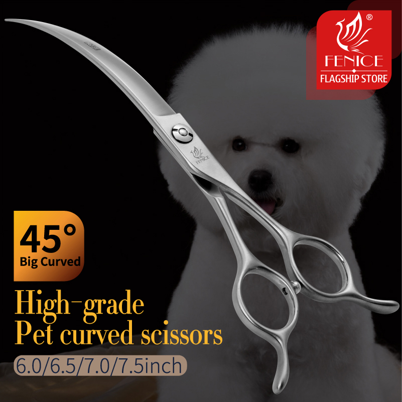 Gunting Lengkung Super Besar Fenice 45 °   Gunting Perawatan Anjing Peliharaan 6/6.5/7/7.5 inci, Gunting Rambut Hewan Peliharaan Melengkung ножницы Tijeras Tesoura