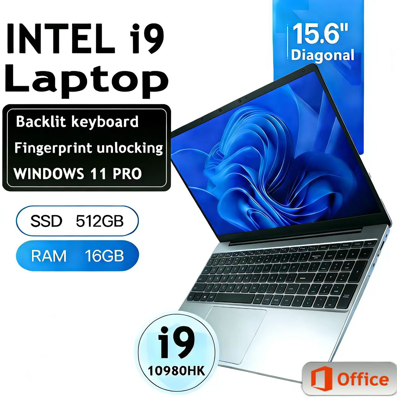 Portátil Ultra Delgado de 15.6 Pulgadas con Windows 11 Pro, Intel Core i9-10980hk, 16GB de RAM, 1TB/2TB SSD, Oficina Móvil, WiFi, Bluetooth, Portátil para Juegos