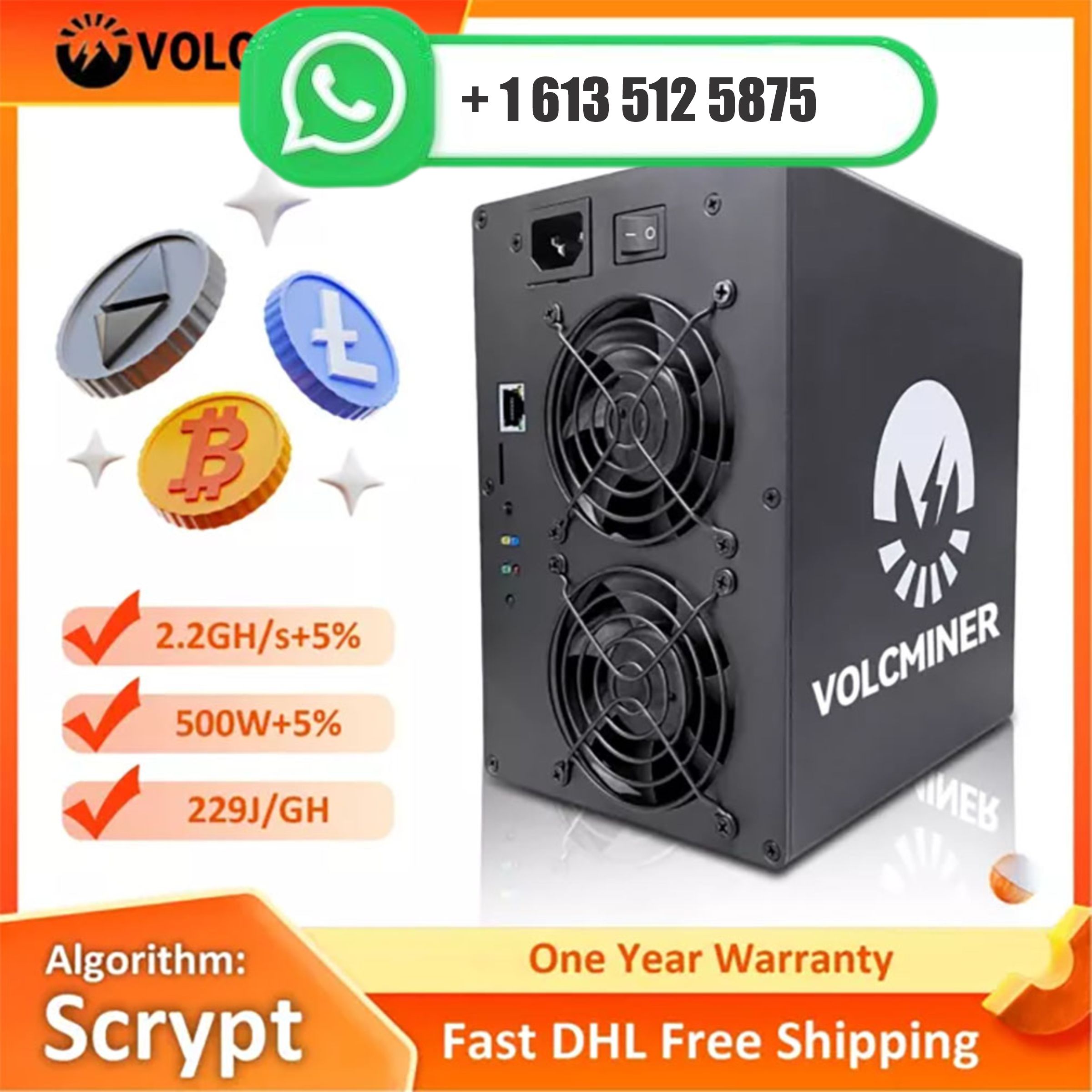 Oferta Imperdível JY: Compre 2 e Ganhe 1 Grátis - Novo VolcMiner D1 Mini Pre 2.2Gh/s 500W Minerador ASIC para LTC&Doge Coin com Fonte de Alimentação