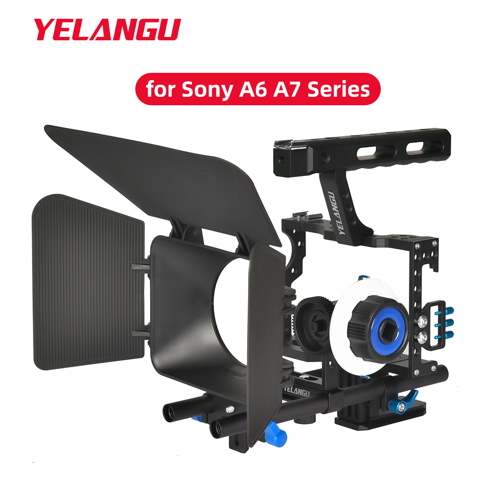 YELANGU Kit de plate-forme de Cage de caméra pour Sony A7S A7 A7R A72 A7RII A7SII A6000 A6500 A6300 avec double supports de chaussures froides filetage 1/4 pouces