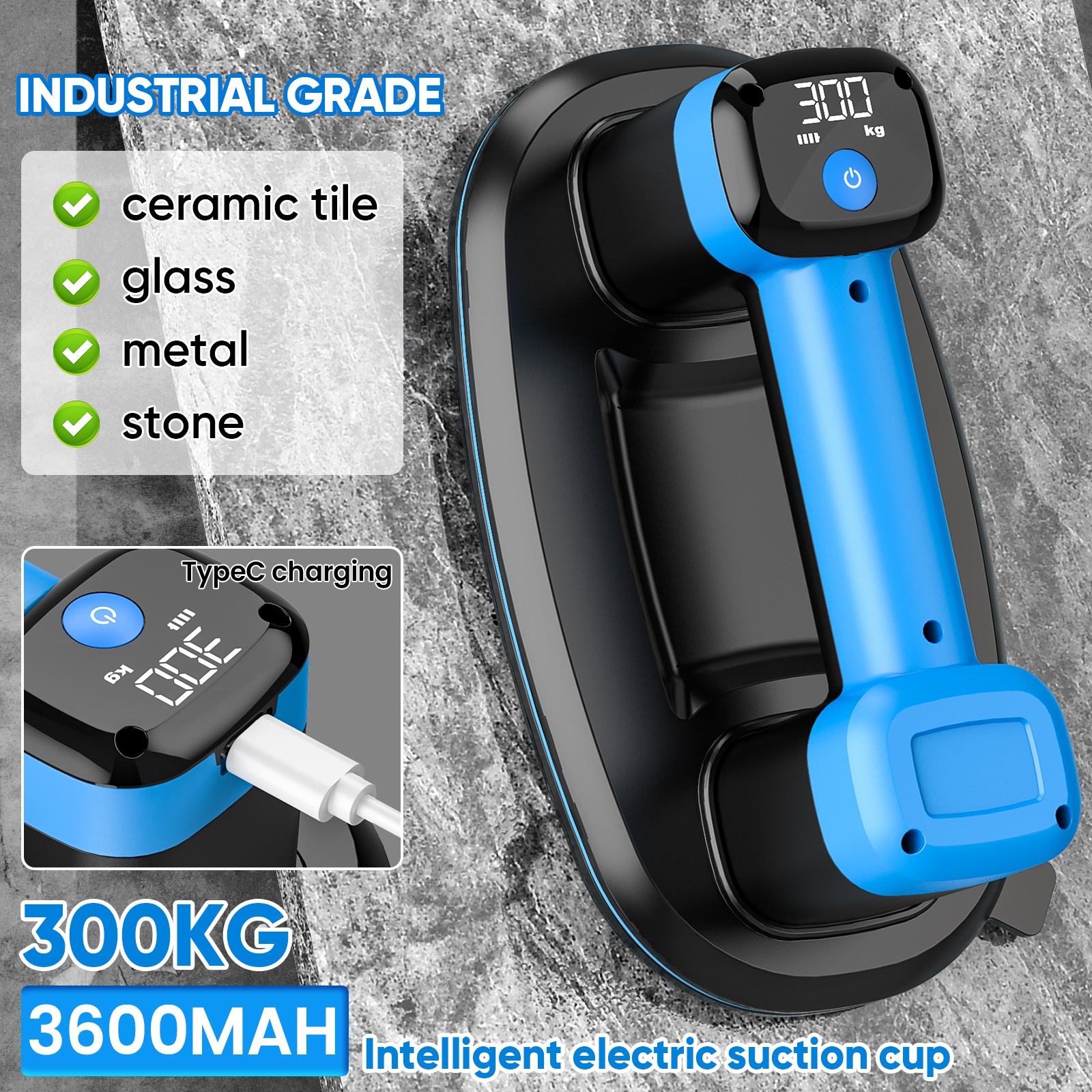 Ventosa Eléctrica de Alta Resistencia con Pantalla Digital, Elevador de Vidrio Engrosado de Fuerte Succión, Soporte Multifuncional para Azulejos y Vidrio con Arranque y Parada Automáticos