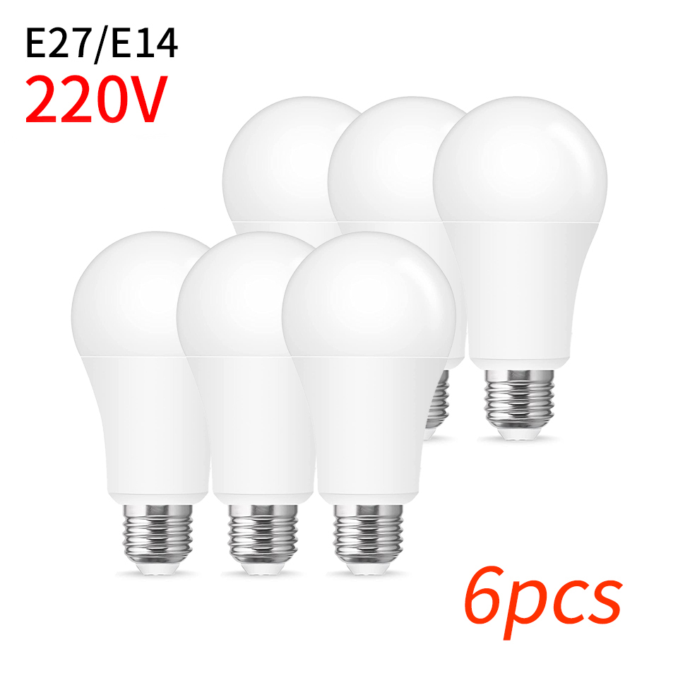 6 個 LED 電球ランプ AC220V E27 E14 3 ワット 6 ワット 9 ワット 12 ワット 15 ワット 18 ワット 20 ワットランパーダボンビージャリビングルーム家庭用照明器具