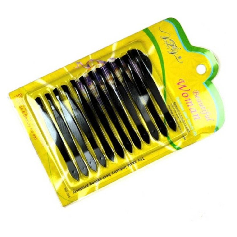 Pinset Set 12Pcs Stainless Steel Hitam Lurus Anti-Statis Presisi Solder Perawatan Kecantikan Industri Perbaikan Model Kerja Rumah Membuat Alat Tangan Mudah Dibawa Klip Penghilang Bulu Alis Profesional Kit Riasan Pengir