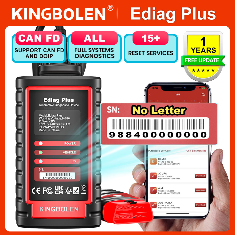 KINGBOLEN EDIAG Plus Scanner de Diagnostic OBD2 pour tous les systèmes, outil de numérisation Intelligent avec protocole CAN-FD, réinitialisation plus de 15 ans, codage ECU