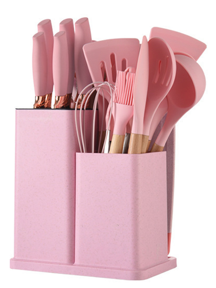 Set di utensili da cucina in silicone 19 spatole per utensili da cucina in silicone con manico in legno