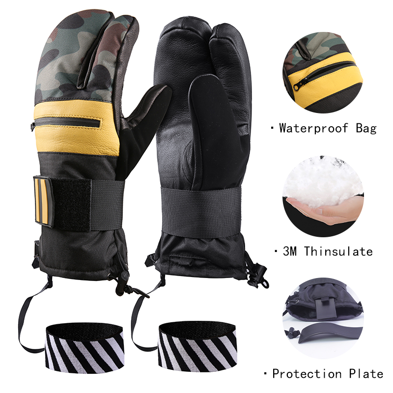 Luvas de esqui com design interno de cinco dedos, luvas de snowboard impermeáveis de inverno para esportes de esqui na neve ao ar livre