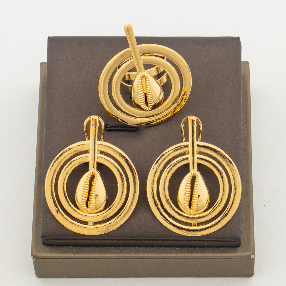 Juego de Joyería de Lujo de 2 Piezas para Mujer, Estilo Africano, Color Oro 18k, Aretes y Anillo, Joyería de Compromiso Estilo Dubái, Accesorios para Regalo de Boda