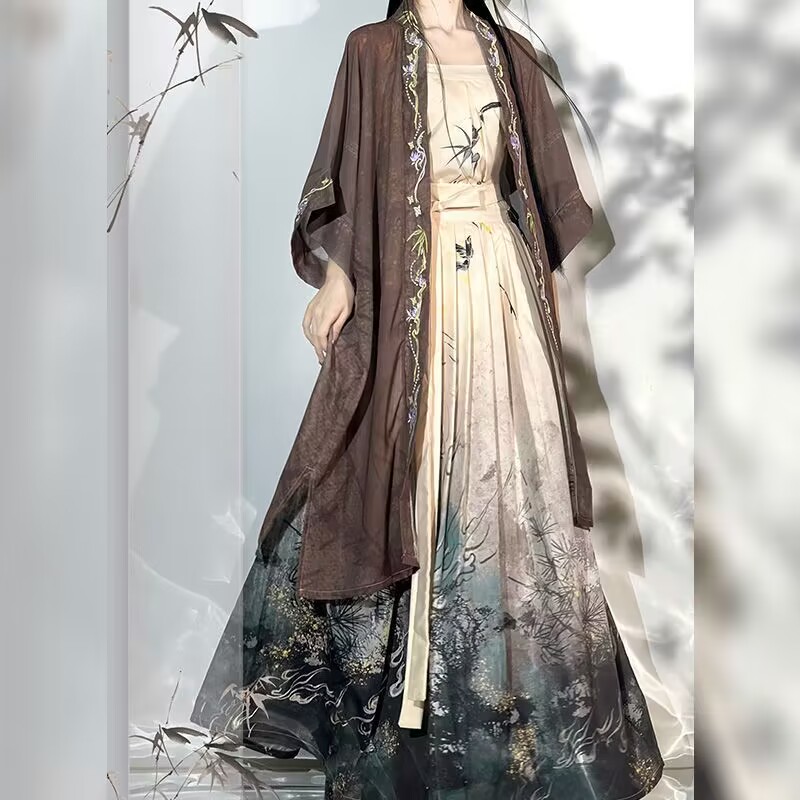 Chinese Hanfu Jurk Vrouwen Traditionele Cosplay Kostuum Oude Song-dynastie Zomer Gedrukt Hemdje + Jas + Rok Hanfu 3 stks Pak