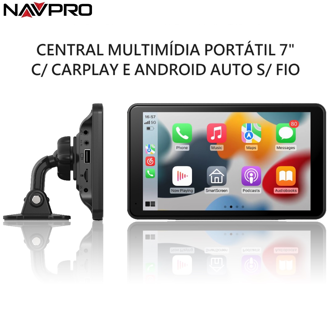 Soporte central Multimidia portátil de 7 o 10 pulgadas Carplay inalámbrico / Android Auto, TARJETA SD y AUX - Entrada NAVPRO