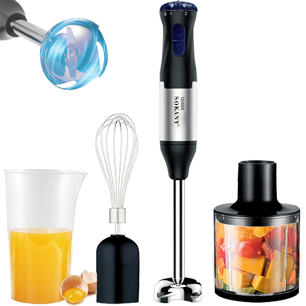 Processador elétrico de comida para bebê portátil Liquidificador de imersão de cozinha Misturador de ovos vegetais, Espremedor e moedor de carne, 4 em 1, 1000W