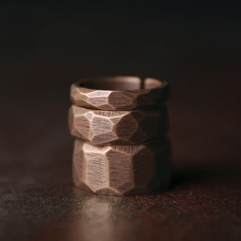 Hand Carved Solid Copper Ring Set Hammered Vintage Process Pure Copper Size Adjustable Retro Punk Street Accessories Femme
