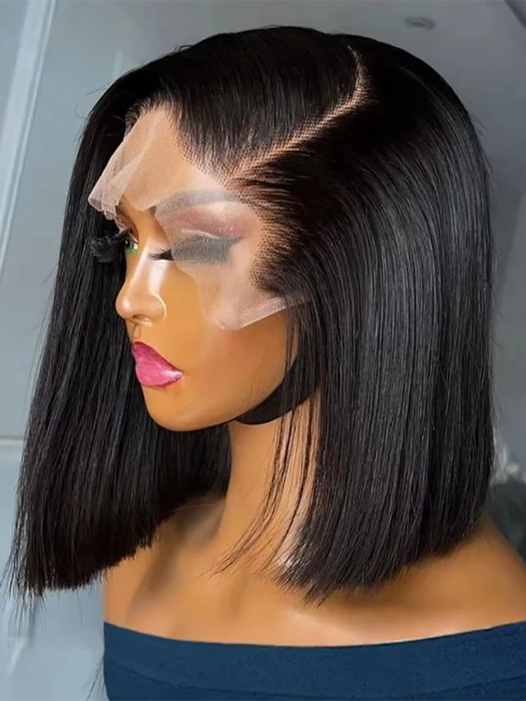 200 densidad Bob corto recto 13x6 HD peluca Frontal de encaje cabello humano prearrancado pelucas sin pegamento cabello humano 7x5 peluca con cierre para mujeres