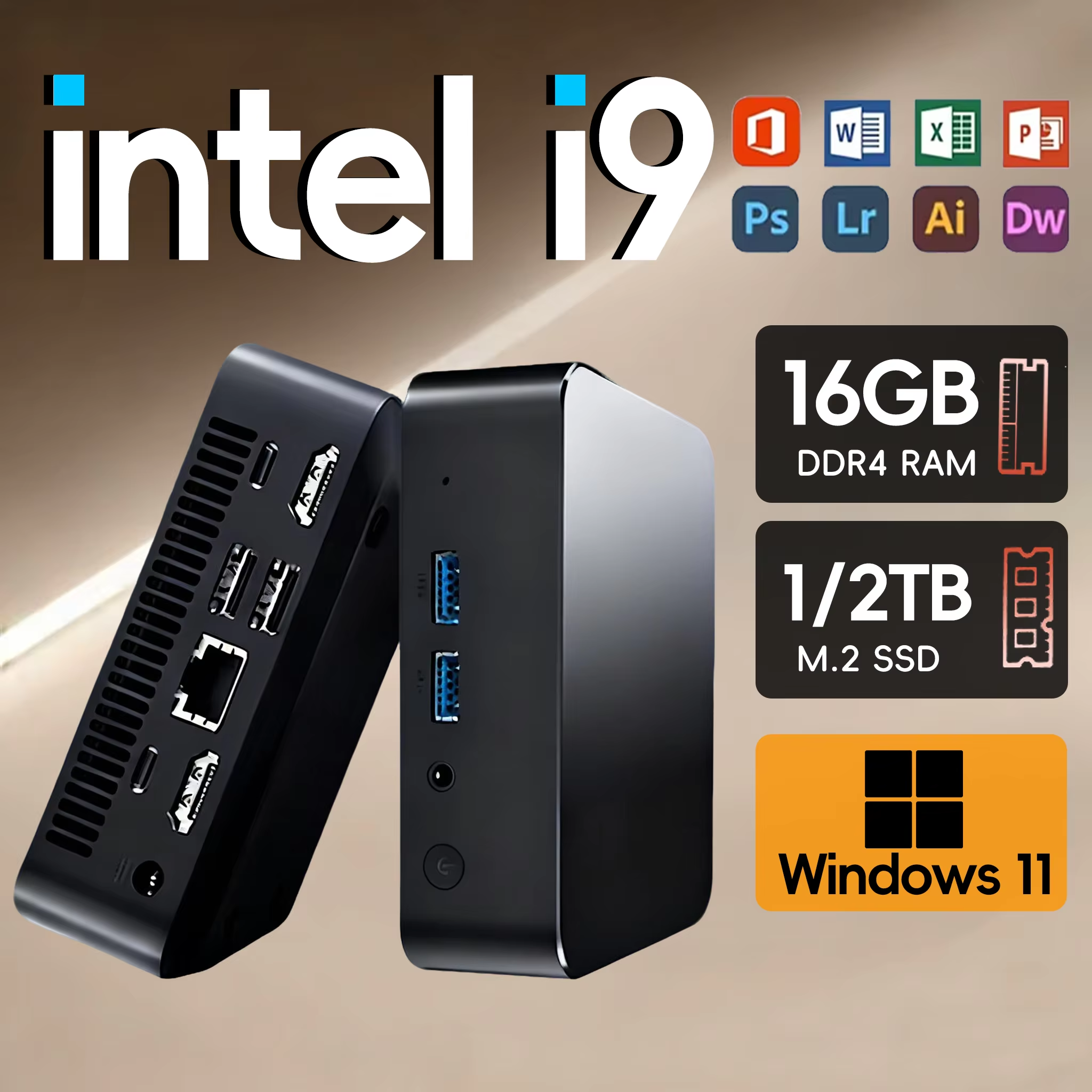 Mini PC Intel Core i9-8950HK/Core i3-6100U com Windows 11, 16GB DDR4, SSD M.2 de 1TB/2TB, PC portátil para jogos com gráficos UHD, Mini PC Desktop