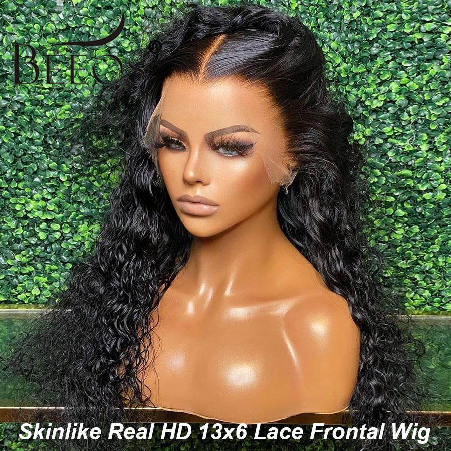 36in encaracolado 13x6 hd peruca frontal do laço onda de água 13x4 hd transparente frente do laço perucas de cabelo humano para mulheres brasileiro pré arrancado