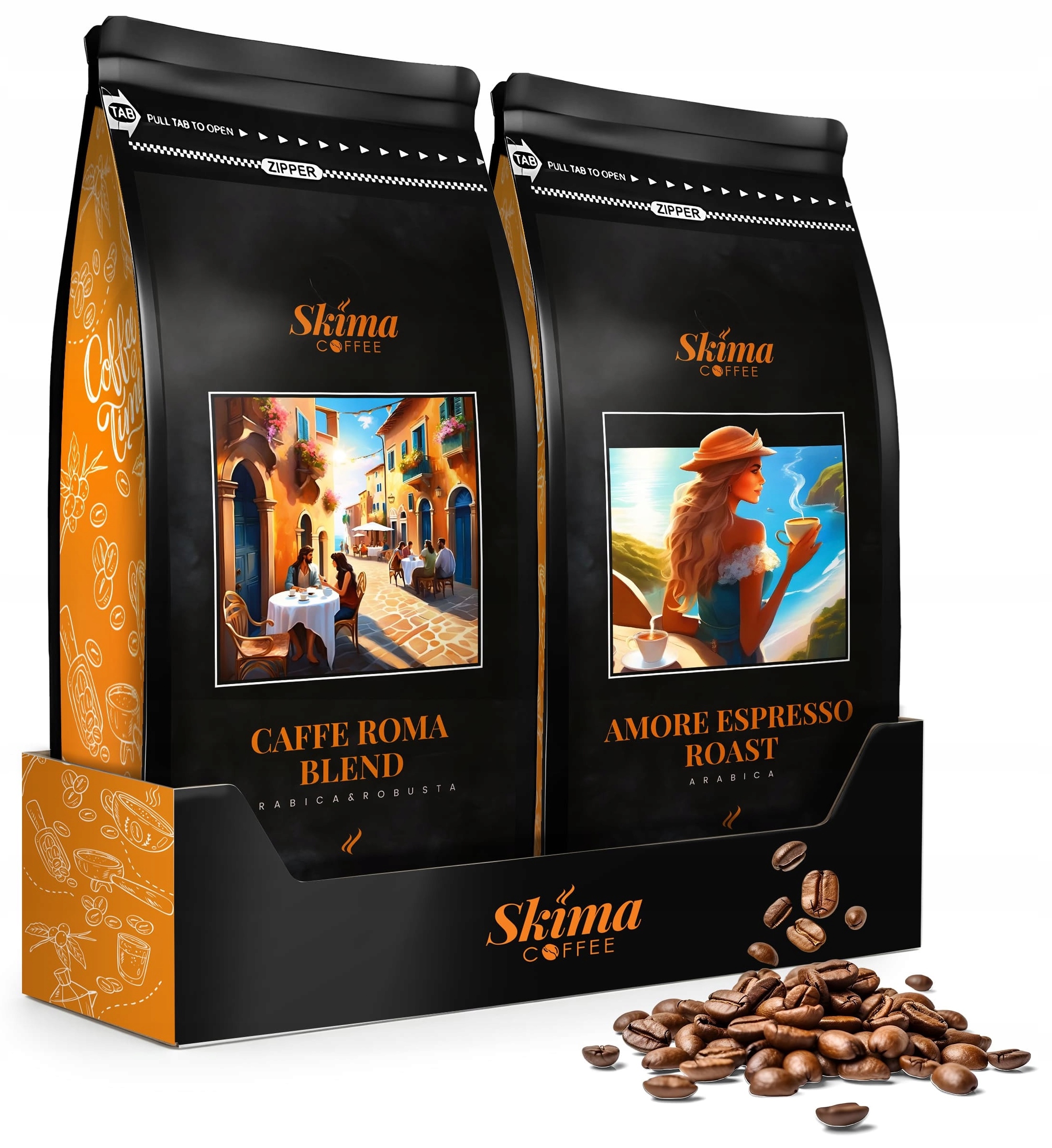 Ganze Kaffeebohnen 2x1kg AMORE ESPRESSO ROAST/CAFFE ROMA BLEND frisch + GRATIS