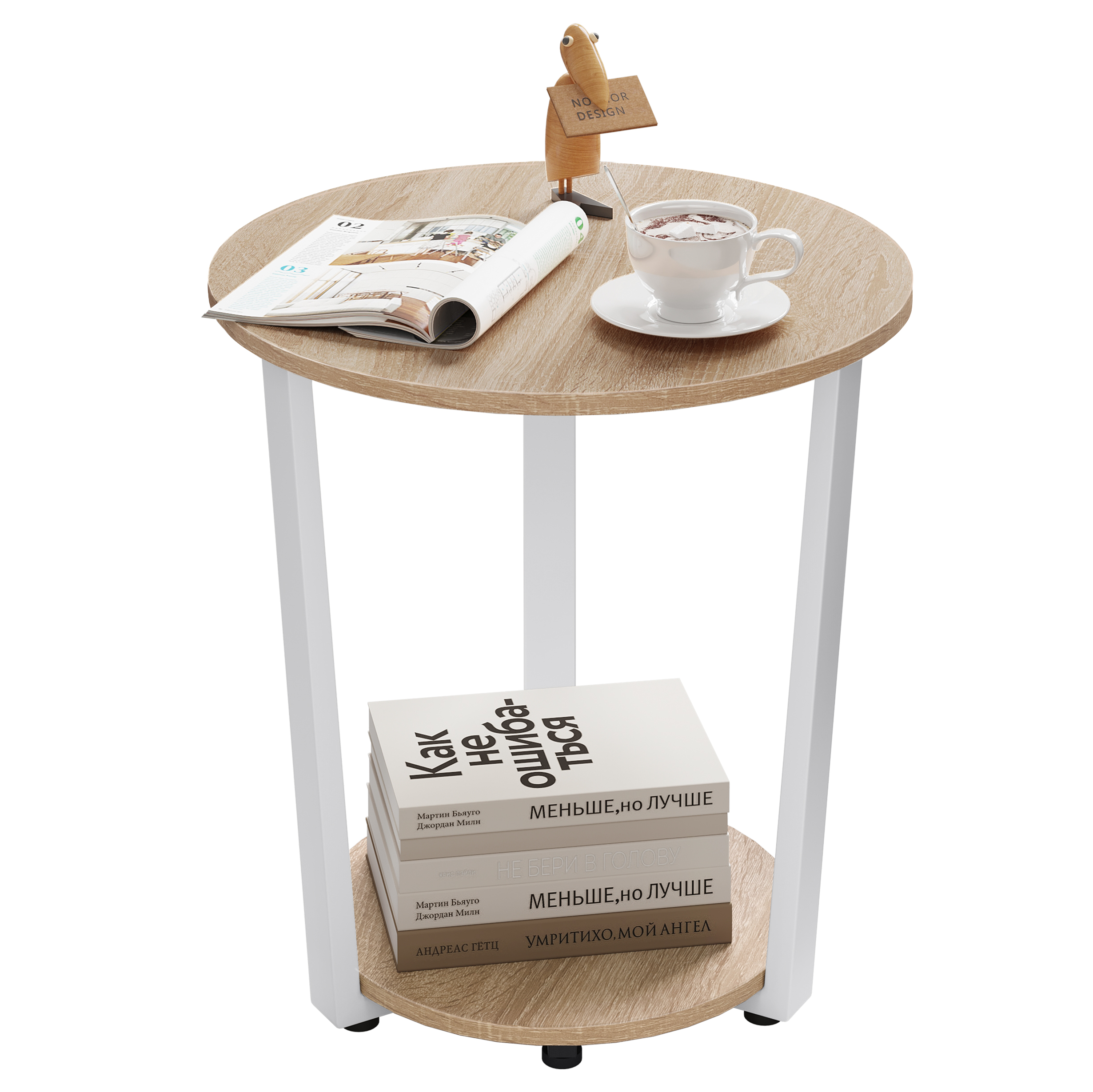 Mesa de centro redonda, sofá pequeño moderno con 2 estantes, escritorio de té, mesita de noche para sala de estar, dormitorio y hogar