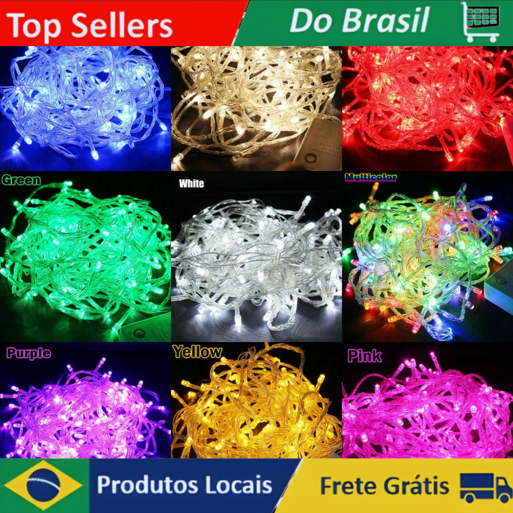 Pisca Pisca de Natal 100 Leds - 10 Metros - 110V - Colorido - Luz Forte - Iluminação de Decoração