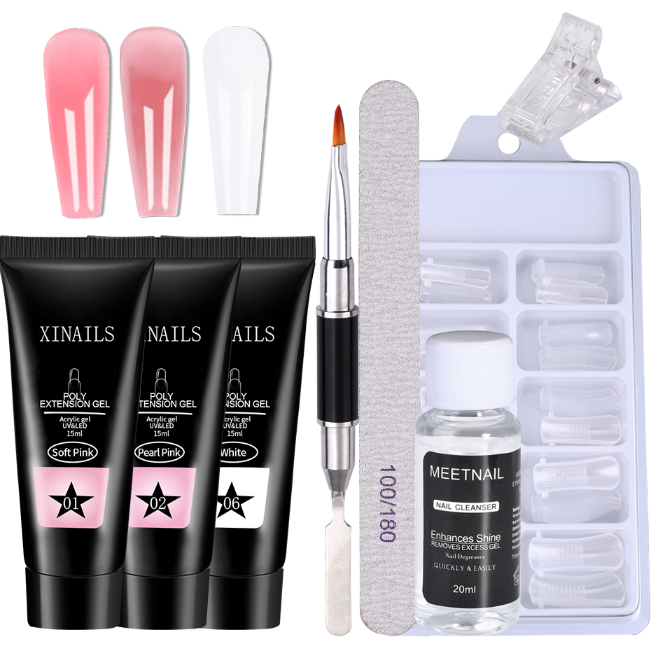 Kit d'extension d'ongles en Gel pour débutant, couleur chair, construction rapide, outils complets, Clip en cristal, ensemble de formes de brosse, fournitures de manucure prolongées
