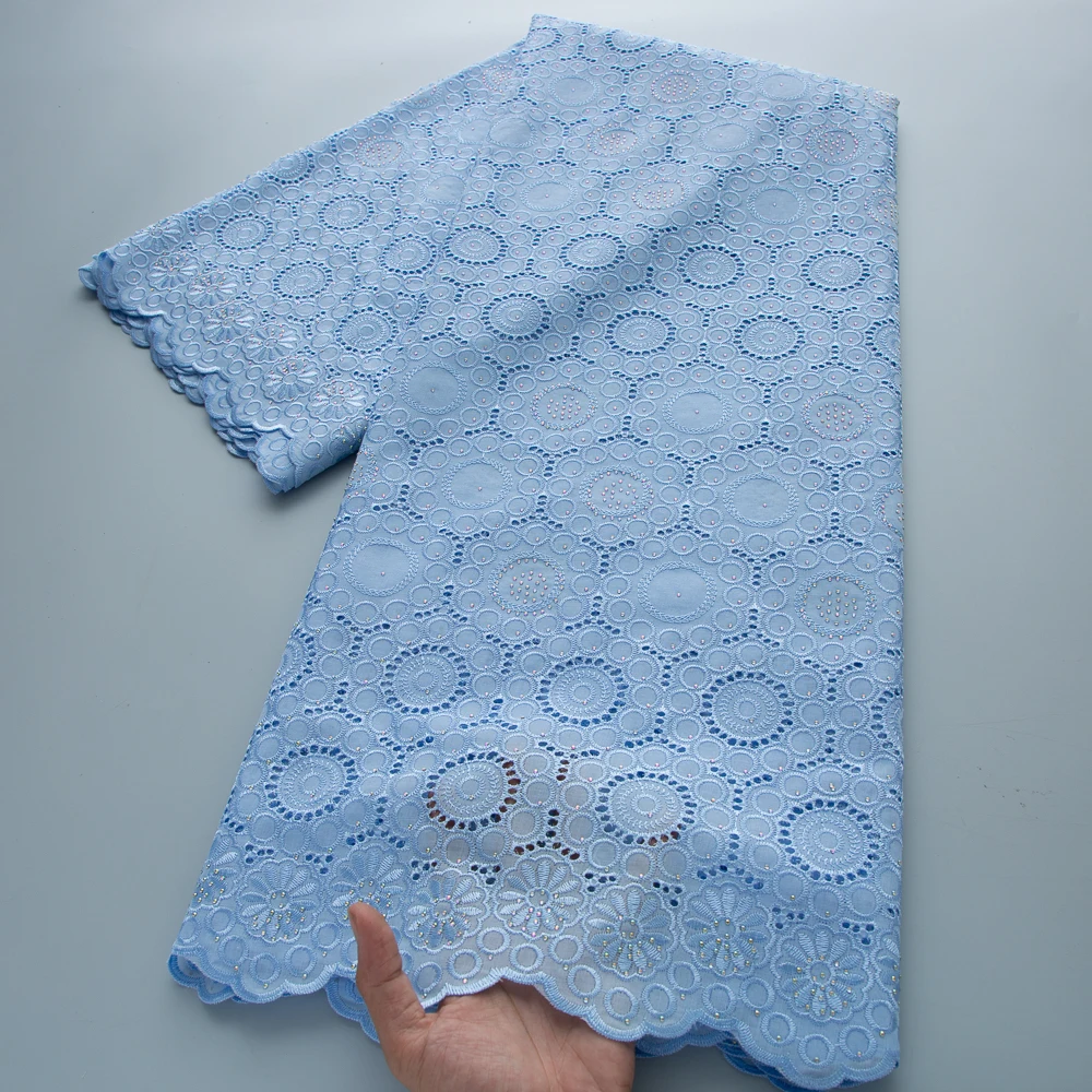 Tecido de Algodão Africano com Pequenos Furos, Renda de Alta Qualidade, Tecidos de Renda Nigeriana para Festas com Pedras para Costurar Vestidos de Noiva Femininos, 5 Jardas 4981