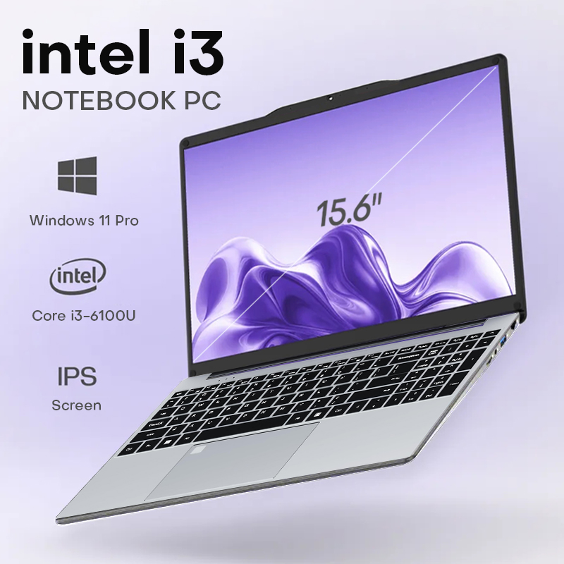 Xiaman 15,6 inch draagbare laptopcomputer Intel Core i3 6100U 16GB RAM 1TB SSD Office Windows 11 Pro Notebook PC met verlichte vingerafdruksensor