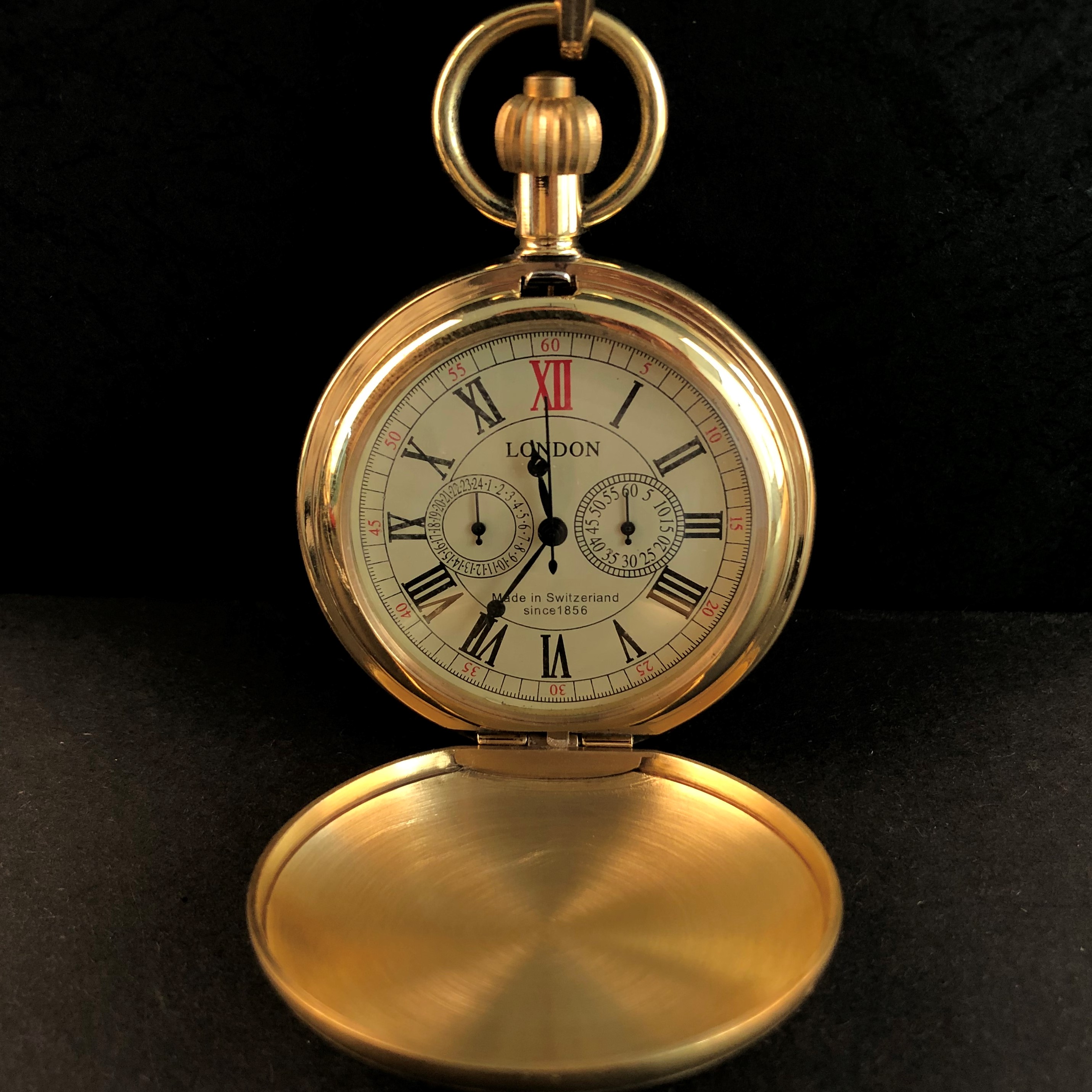 Vintage Đồng Luân Đôn 1856's Cổ 5 Tay Cơ Khí Đồng Hồ Bỏ Túi Tay Cuộn Dây Đồng Hồ Nam Bỏ Túi & Fob Đồng Hồ 30Cm dây Chuyền