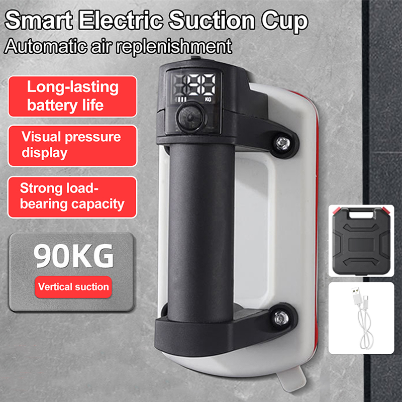 Ventosa Elettrica Intelligente con Display, Capacità di Carico 90KG, per Sollevamento Vetro, Granito e Piastrelle, con Pompa ad Aria a Vuoto