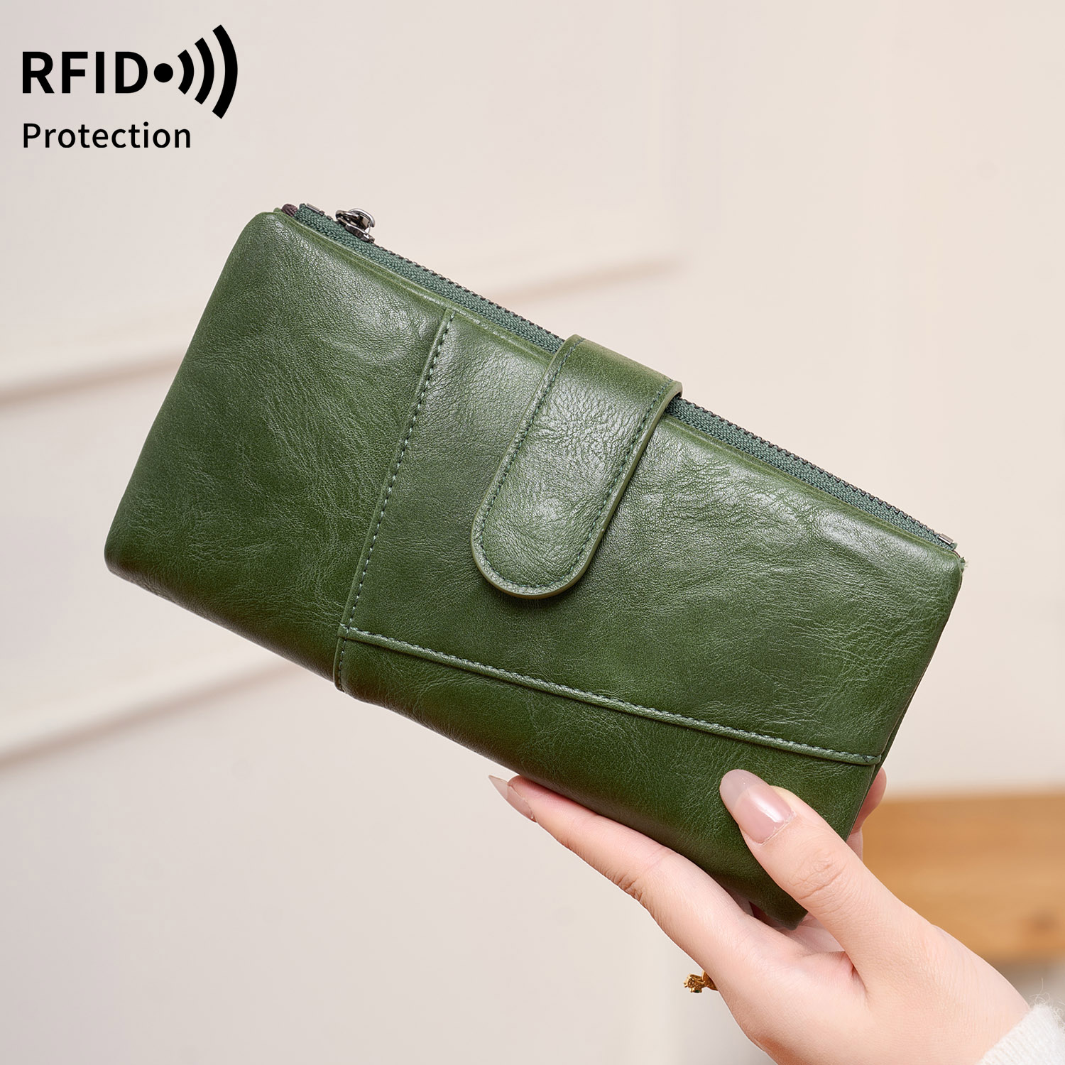 RFID Anti-Theft Women's Wallet, Retro Double Zipper Large Capacity Credit Card Holder, Fashion Simple Tri-fold Long Clutch Bag