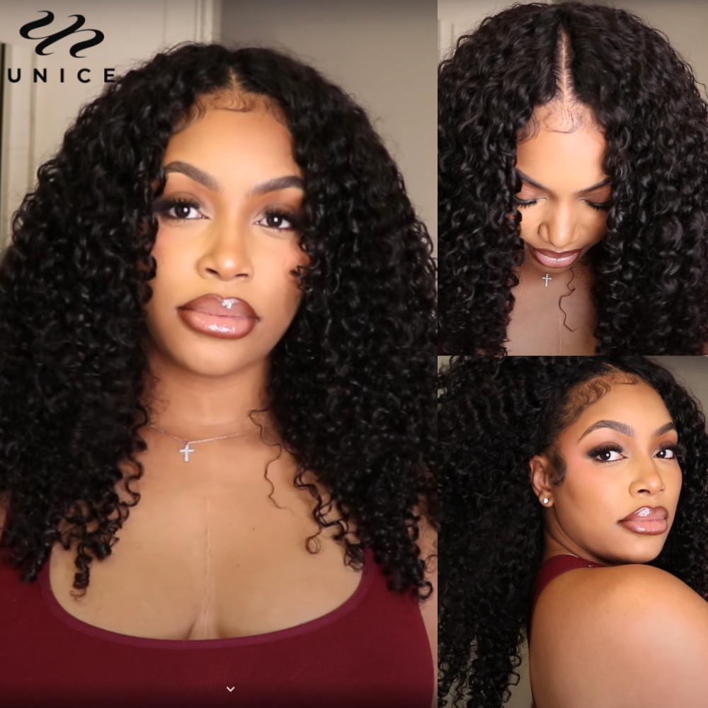 Unice InvisiBlend ™   Peruca Jerry Curly V Part 100% Cabelo Humano com Borda Sem Costura, Peruca U Part Aprimorada, Perucas de Cabelo Humano Amigáveis para Iniciantes