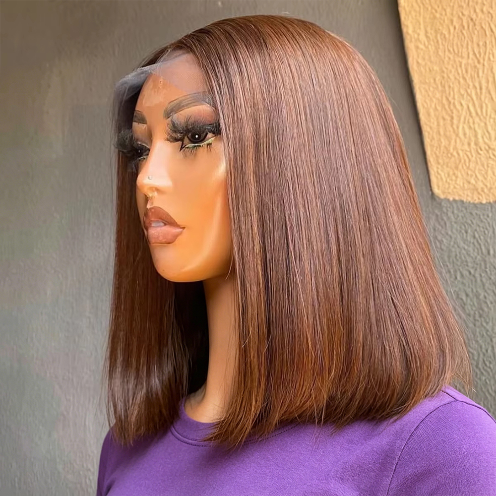 Parrucca Bob in Capelli Umani Vergini Vietnamiti di Alta Qualità, 100% Naturali, Colore Marrone Cioccolato, con Frontale in Pizzo HD 13x4, per Donne Nere, Densità 250%, Capelli Lisci e Setosi, Parrucca Corta Economica in Offerta, 8 Pollici