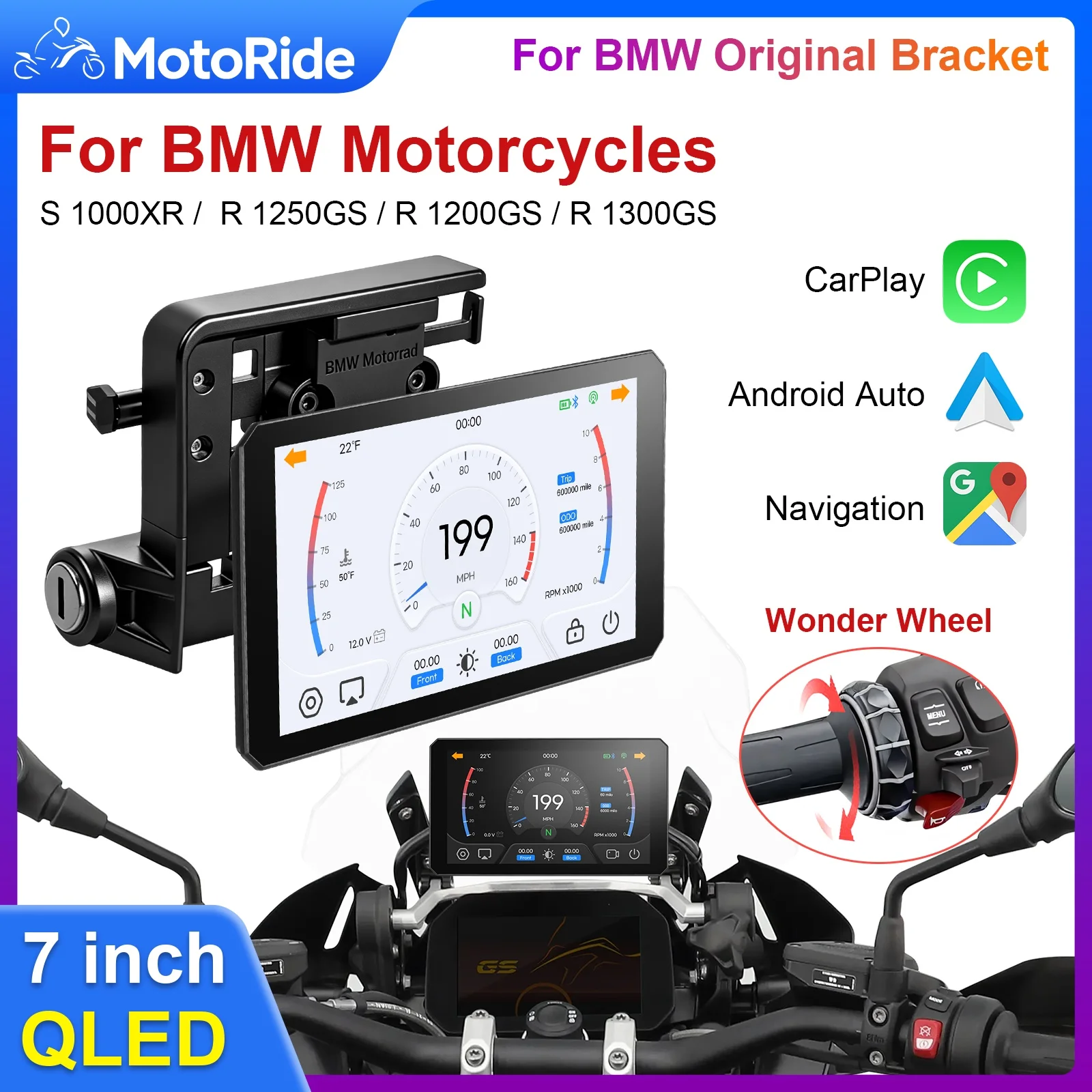 Carplay voor motorfietsen voor BMW XR M1000 R1200GS R1250GS S1000XR R1300GS 7 inch motorfietsnavigatie Android autoscherm Geschikt voor Magic Wheel