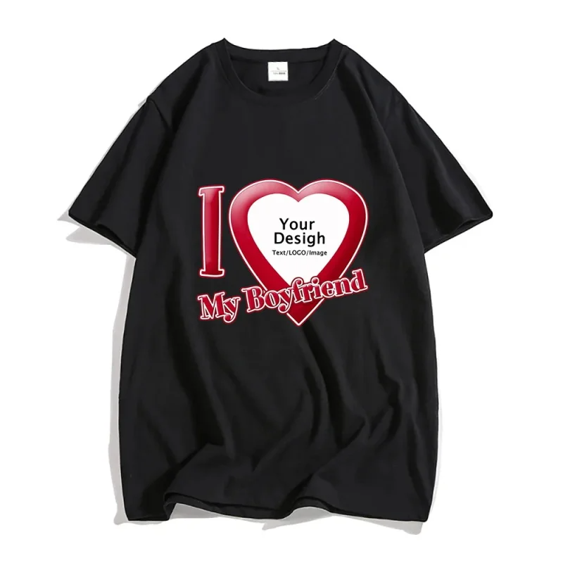 DIY kocham mojego chłopaka dziewczyna koszulka dla mężczyzn kobiety zdjęcie na zamówienie koszulka z krótkim rękawem topy dostosuj Tshirt