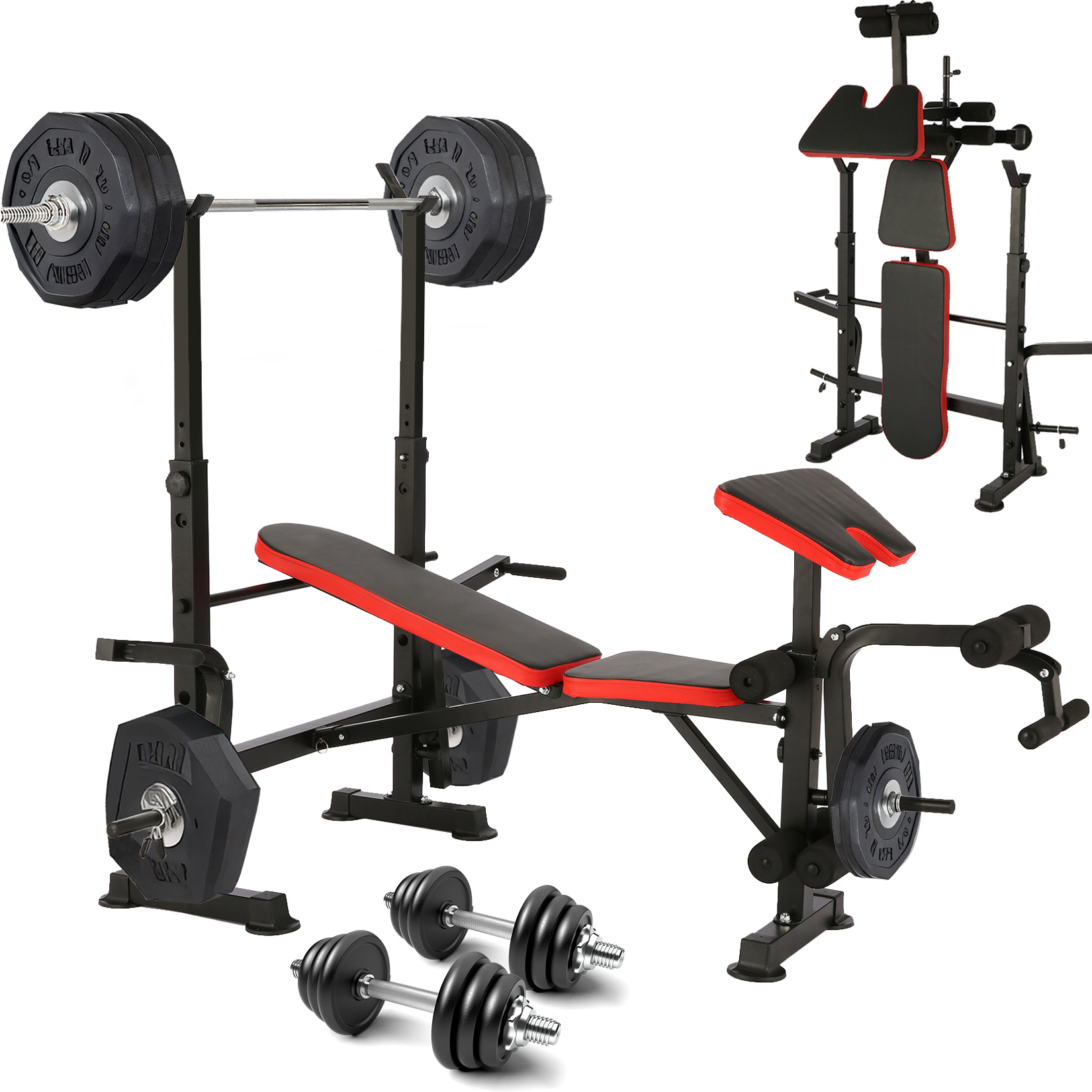 6 In 1 660 Pond Gewicht Bankstel Met Squat Rack, Bankdrukken Set Met Barbell Rack, Verstelbare Helling Krachttraining