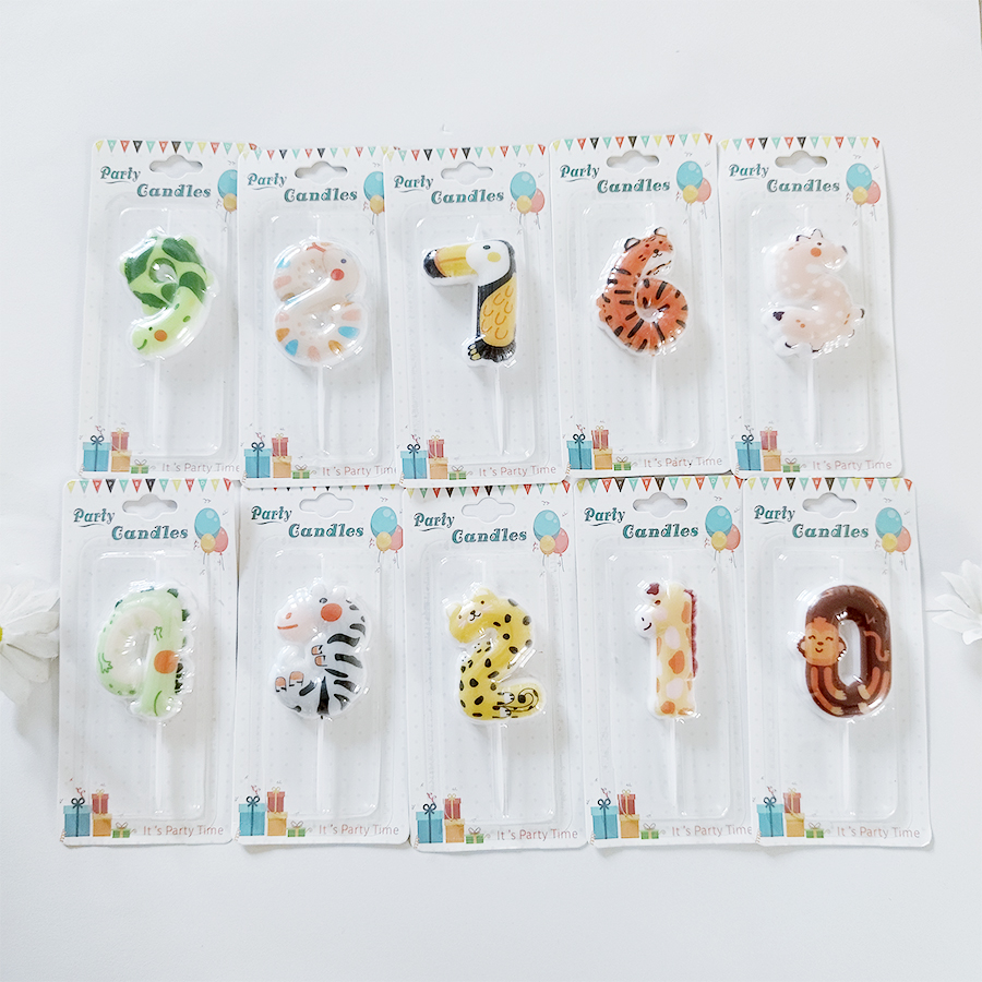 Vela de pastel de feliz cumpleaños con animales de dibujos animados, vela bonita para fiesta para niños, decoración para hornear para el primer cumpleaños del bebé