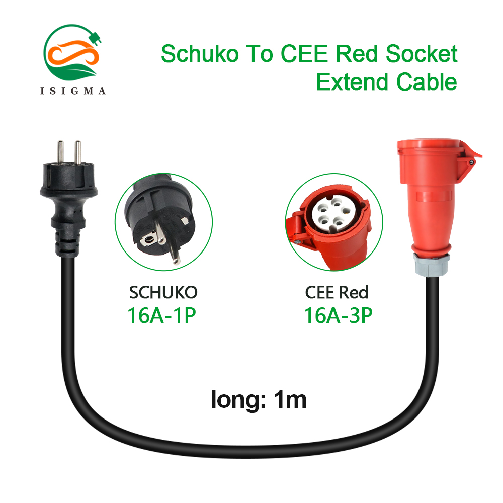 Carregador portátil EV, Schuko Plug para CEE Red Power Feminino Tomada, Adaptador de Conexão, 16A, 3 Phase, 11KW