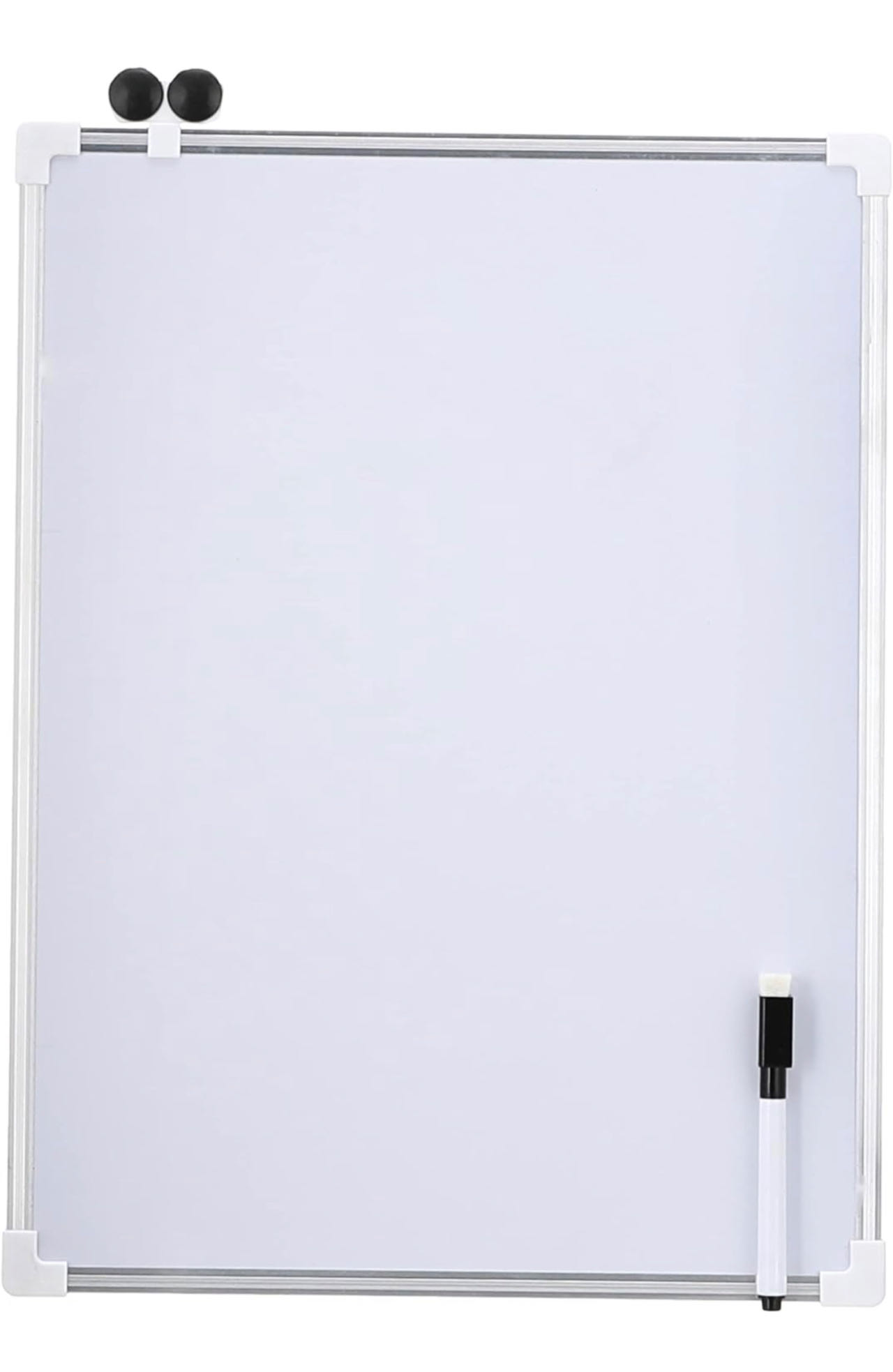 Dwustronna tablica magnetyczna, jedna na markery i jedna na kredę. Zawiera dwa magnesy i marker suchościeralny. Nowoczesny design ze srebrną aluminiową ramą, często stosowany i łatwy w czyszczeniu
