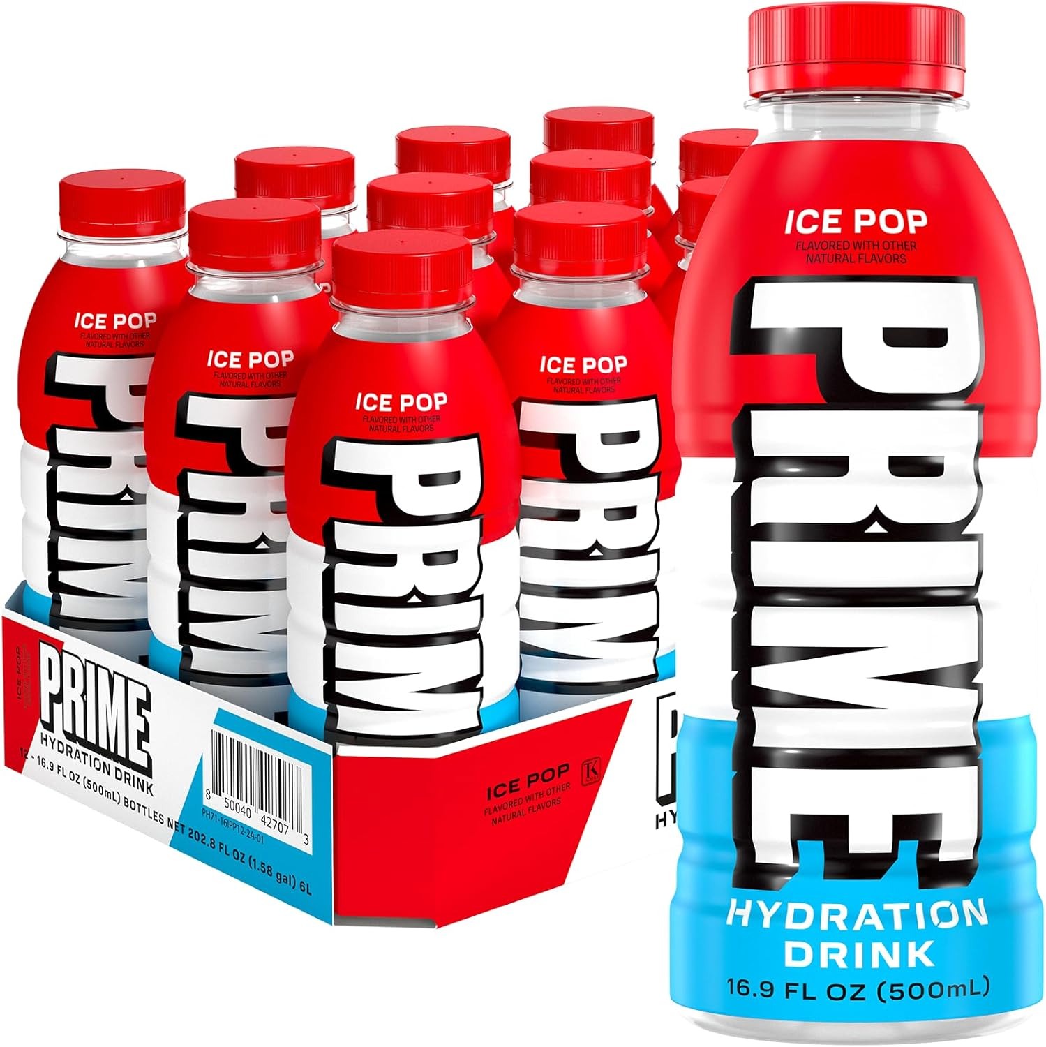 Prime Hydration Drink Ice Pop (12 Unidades) - Bebida Isotónica Sabor Polo de Hielo, Electrolitos, BCAA, Sin Cafeína, Hidratación Deportiva, Refresco Viral de Logan Paul y KSI
