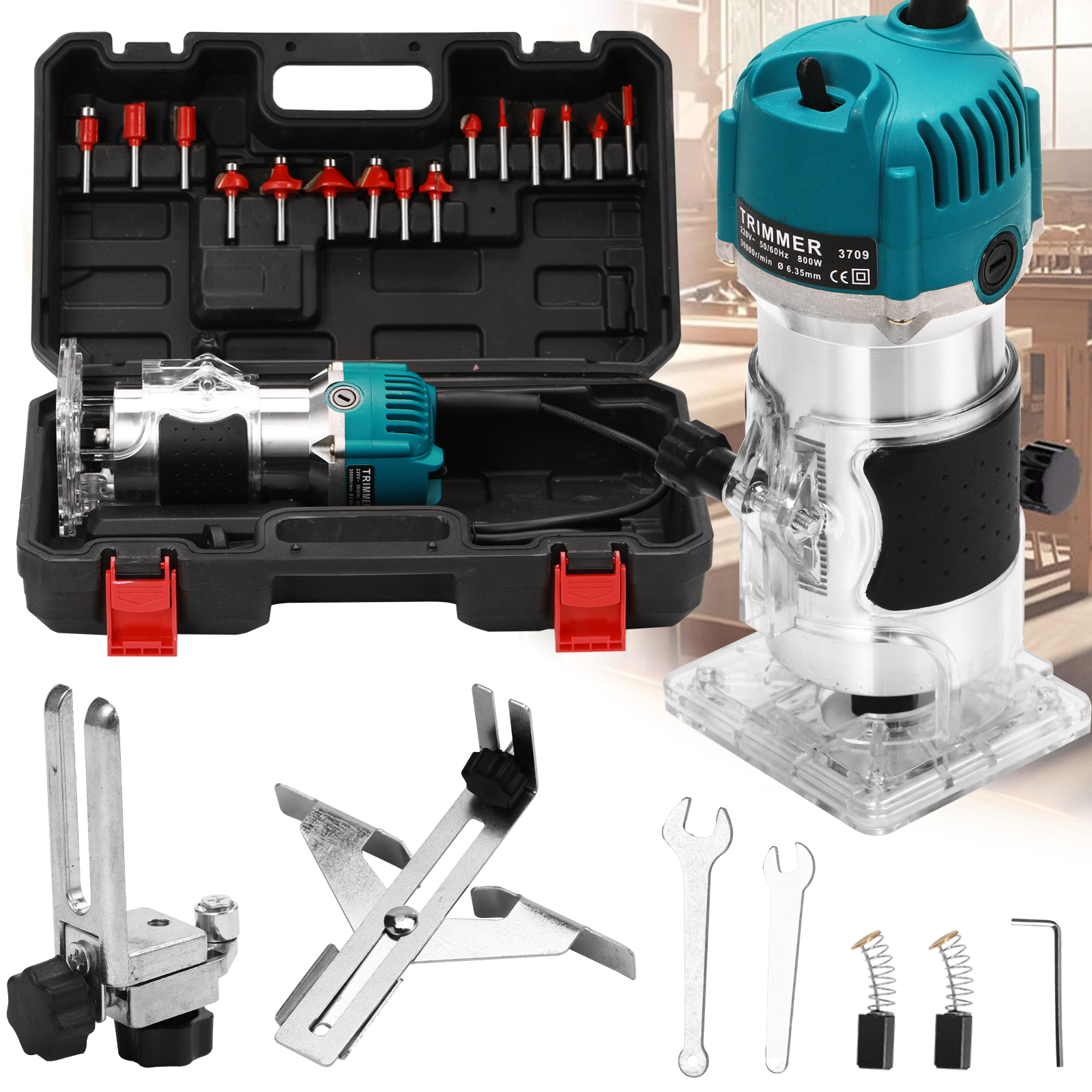 Défonceuse à bois électrique 800W 30 000 tr/min, outils de fraisage et de découpe pour le travail du bois, outils électriques de menuiserie 1/4 pouce