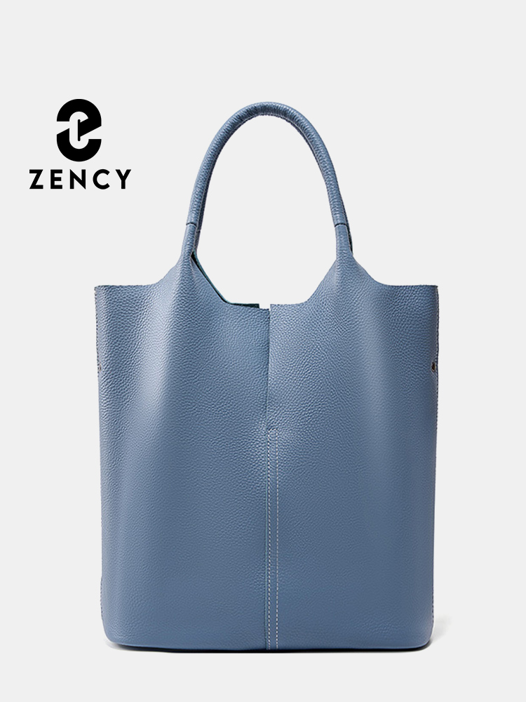 Zency Damen-Tragetasche aus weichem Echtleder, klassisch, elegant, blau, große Kapazität, Shopper-Tasche mit zusammengesetzten Taschen für Shopper