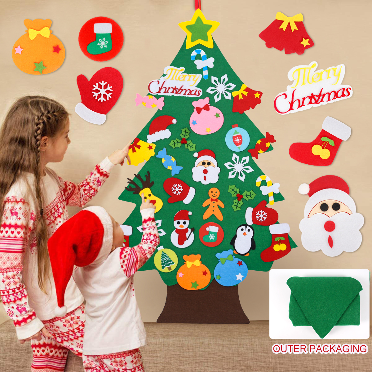 Kinder DIY Filz Weihnachtsbaum Frohe Weihnachten Dekorationen für Zuhause 2024 Weihnachtsschmuck Navidad Geschenke Weihnachtsbaum Neujahr 2025