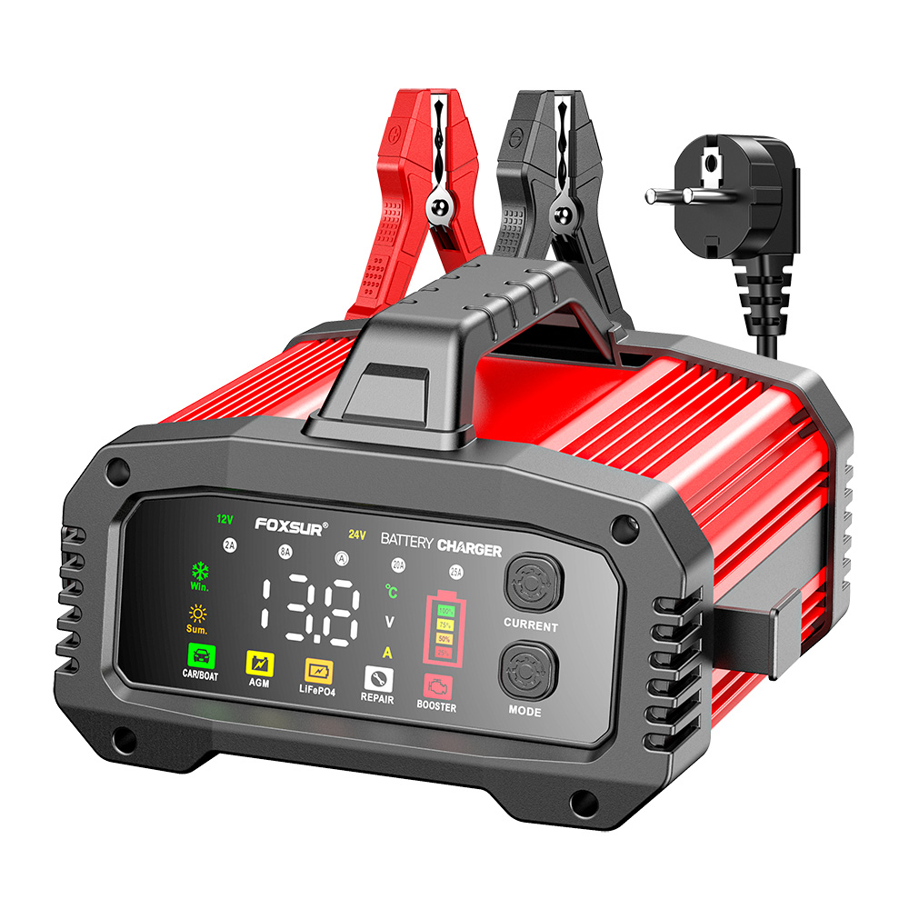 Przenośna inteligentna ładowarka akumulatorów samochodowych 25A/15A do akumulatorów motocyklowych 12V-24V kwasowo-ołowiowych AGM GEL LiFePo4, wzmacniacz samochodowy z funkcją naprawy impulsowej.