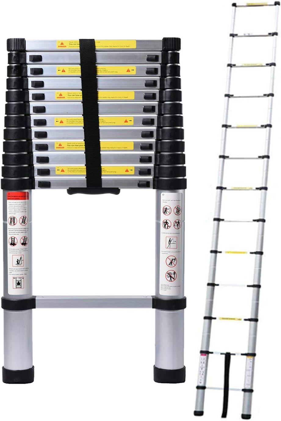 Drabina teleskopowa, wielofunkcyjna składana drabina ze stali nierdzewnej, drabina rozkładana, drabina wysuwana, przenośna drabina do szafy, lekka, udźwig 150 kg, EN131