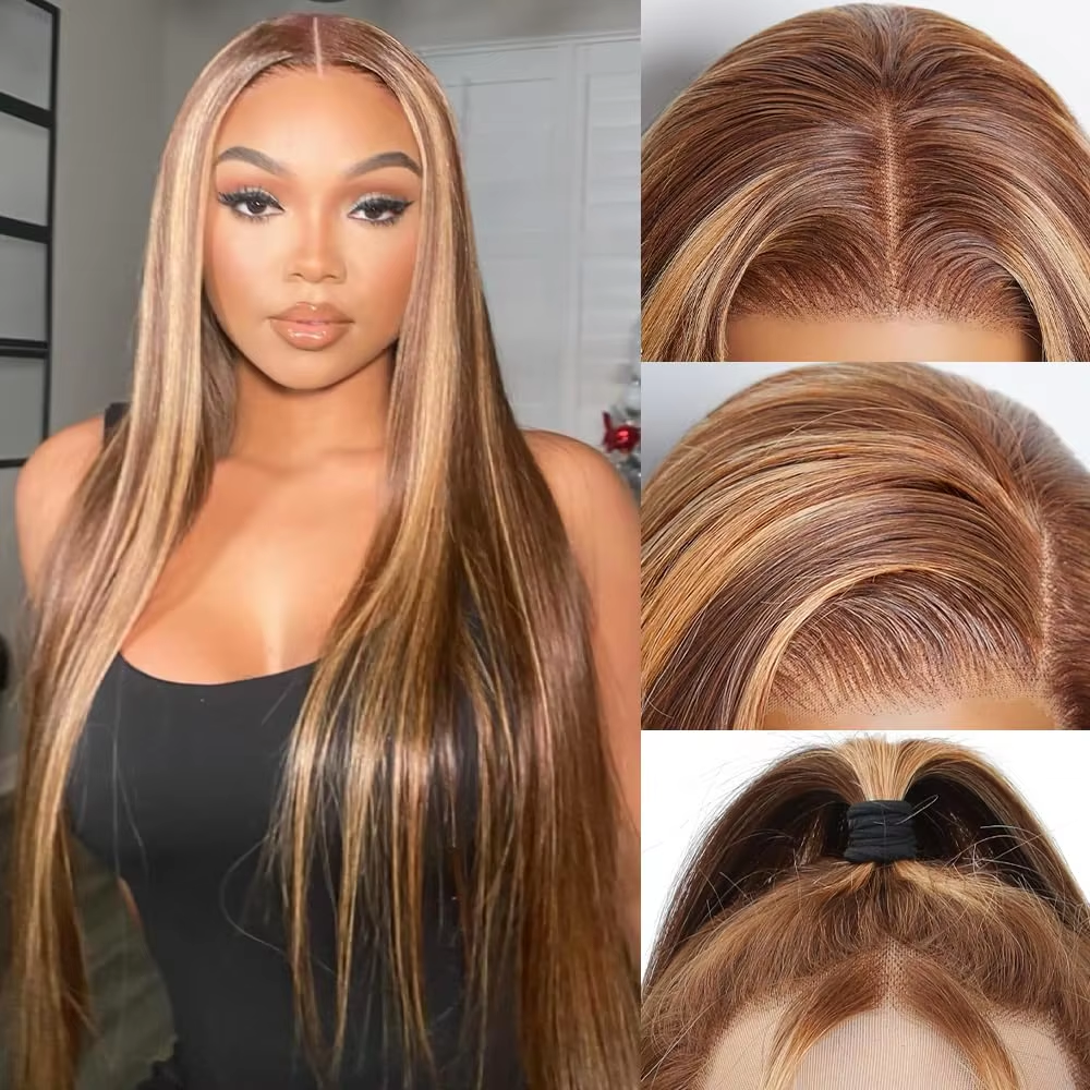 Peluca sin pegamento precorte 7x5 cabello humano 4/27 peluca resaltada 13x6 HD peluca Frontal de encaje 30 pulgadas 13x4 pelucas delanteras de encaje recto rubio miel