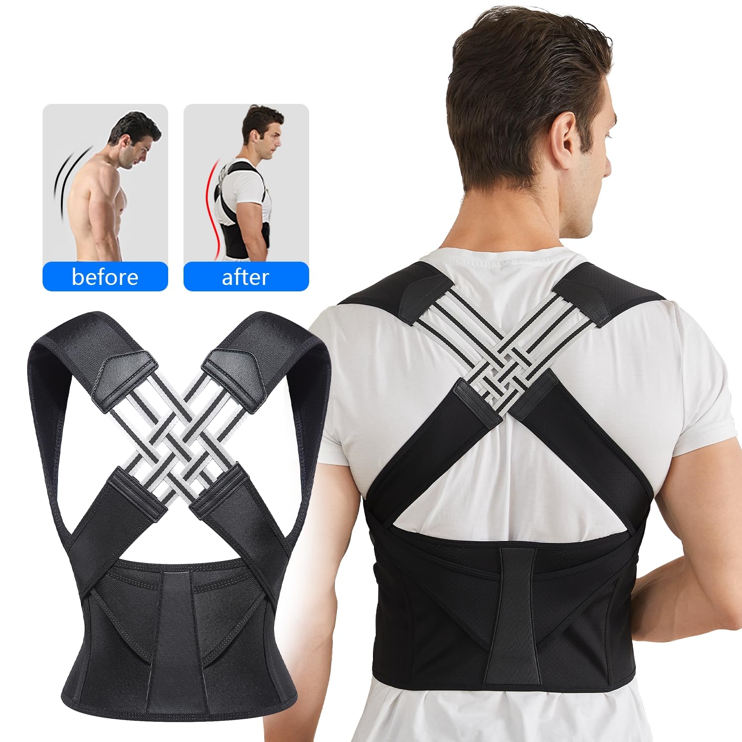 Correcteur de posture pour femmes et hommes, redresseur d'épaule réglable, soutien complet du dos, soulagement de la douleur supérieure et inférieure