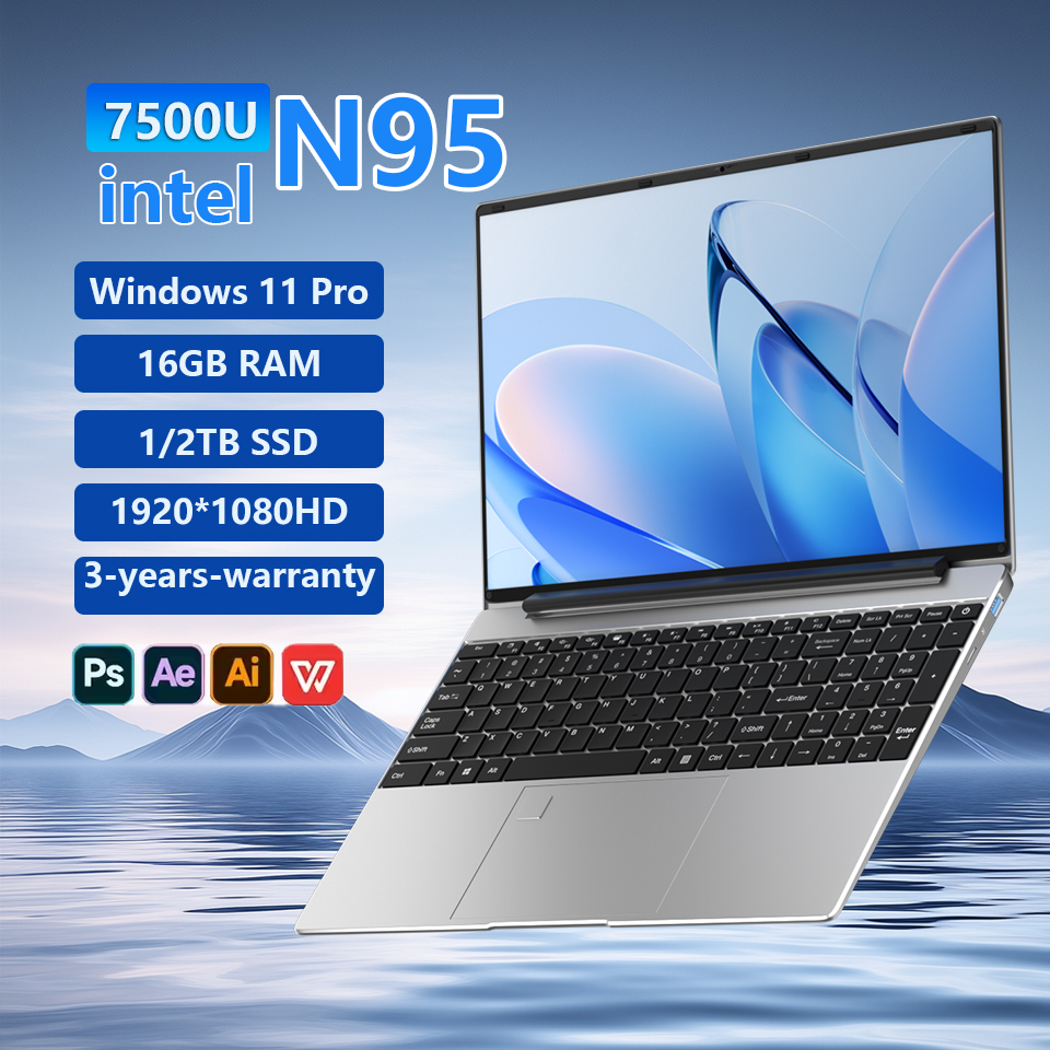 Оригинальный 15,6-дюймовый ноутбук N95 FHD IPS-дисплей, сверхчеткий экран 120 Гц, 7500 мАч, 32 ГБ/2 ТБ SSD, клавиатура с подсветкой, разблокировка отпечатков пальцев