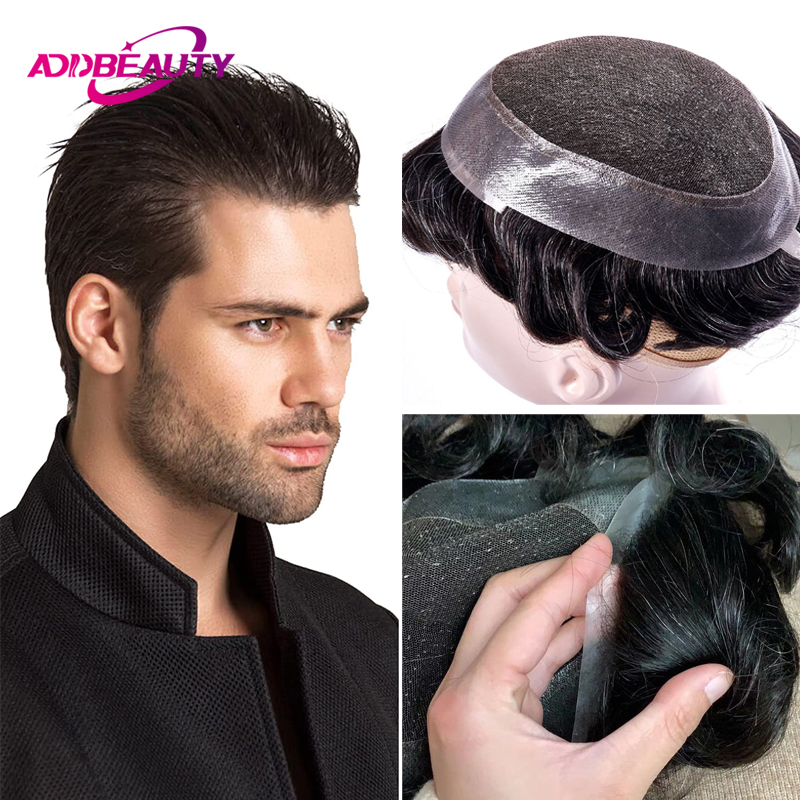 ชาย Toupee ลูกไม้ PU วิกผมธรรมชาติ30มม.คลื่นตรงผมมนุษย์อินเดียวิกผมผู้ชาย Capillary Prosthesis กับโบว์ผมระบบเส้นผม