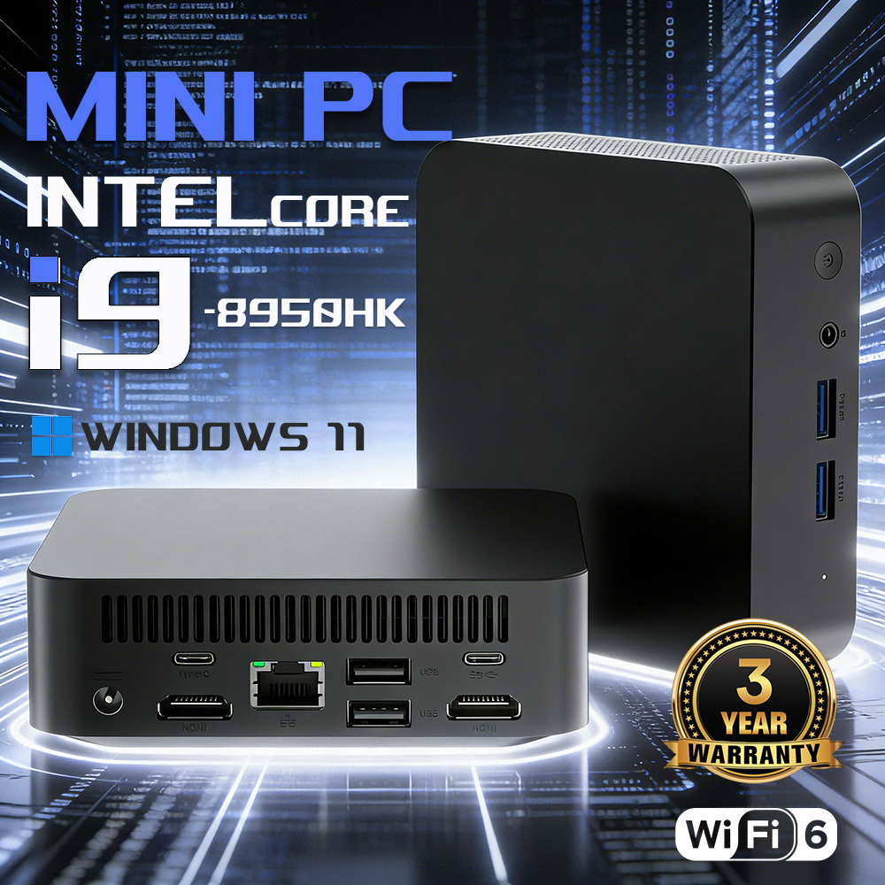 Mini PC para juegos con Windows 11 Pro, Intel Core i9 8950HK/i3 6100U, 16GB de RAM, SSD de 1TB/2TB, WiFi 6, M.2, gráficos UHD, 1000Mbps, Mini PC portátil de escritorio.