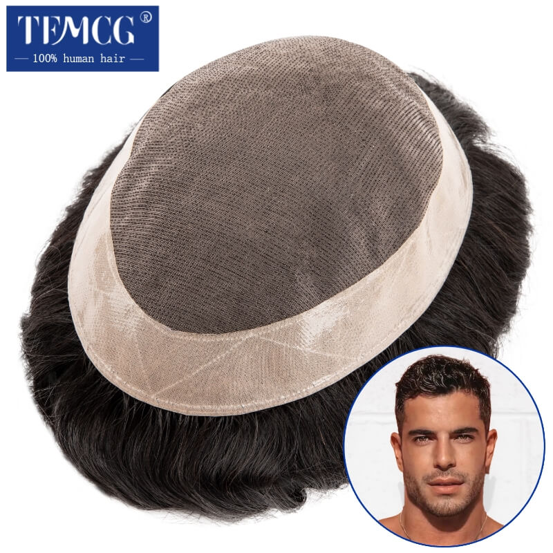 Hommes perruque cheveux humains toupet Mono mâle perruque 130% densité Durable mâle cheveux prothèse toupet hommes 6 "système de remplacement de cheveux pour hommes