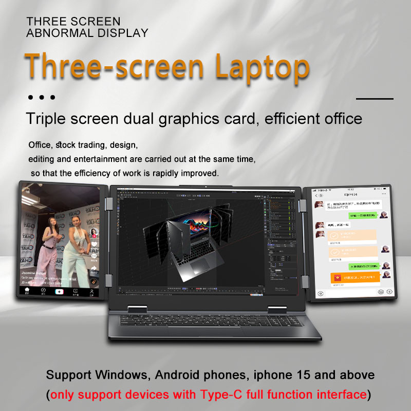 2026 New Arrivals 16 inch Dual 10.5 Inch Intel I7/i5 12th Gen Triple Extended Screen Laptop WIFI 6 RJ45 16GB 1TB English
