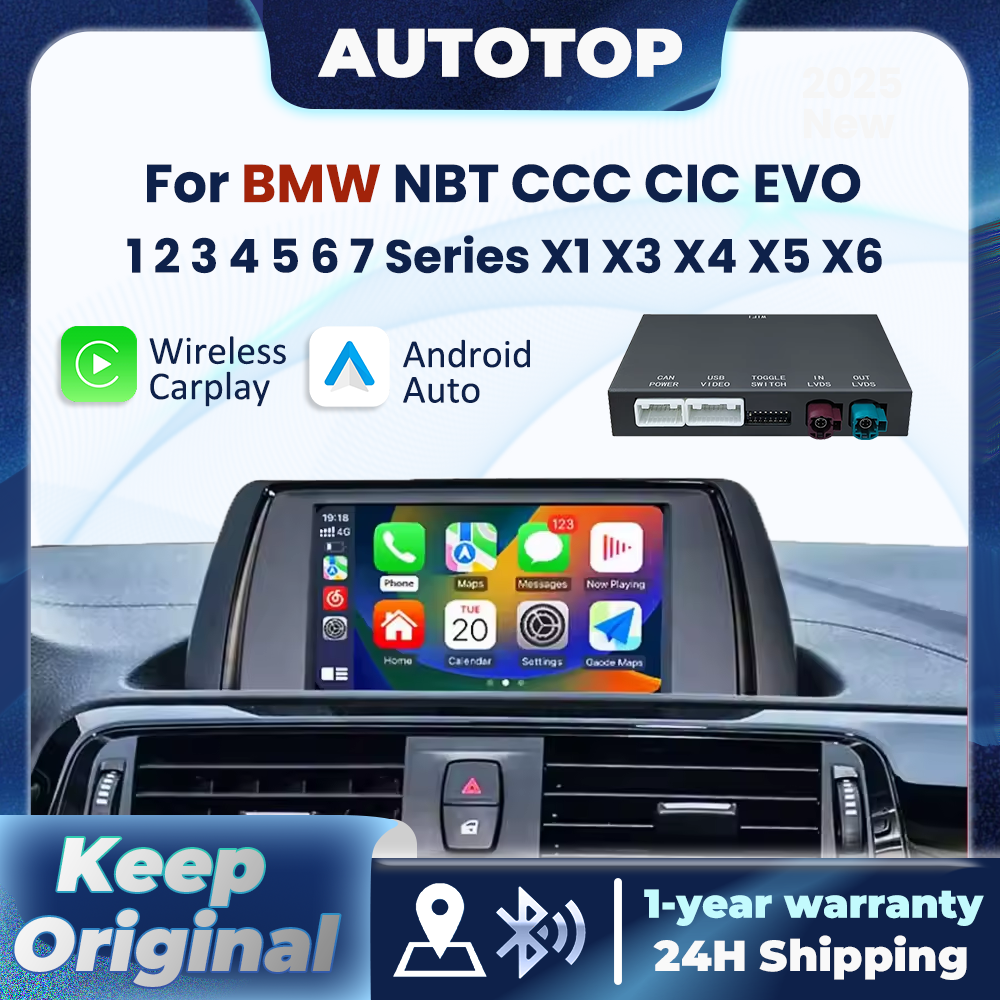 Décodeur automatique Android CarPlay sans fil, pour BMW NBT CCC CIC EVO 1 2 3 4 5 6 7 séries X1 X3 X4 X5 F20 F30 E60 E90 F48 F25 E84 F10